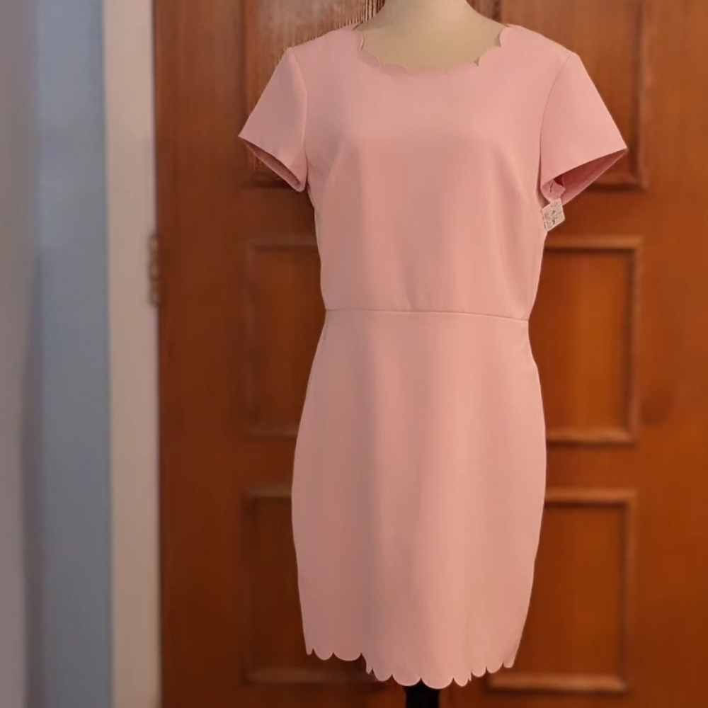 WOMEN'S SIZE 12 PINK DRESS WITH SCALLOPED NECKLINE AND HEM